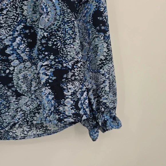 Joie Blouse Floral Print Tie V Neck Long Puff Sleeve Top Ruffle Blue XS - Picture 8 of 11